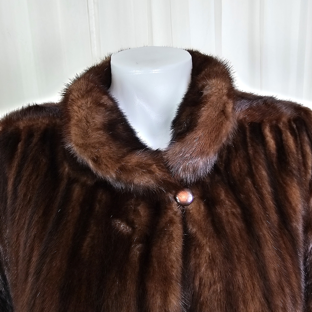 Gorgeous Brown Mahogany Mink Fur Coat With Bracelet Cuff Stand Collar Large Glam - Picture 5 of 16